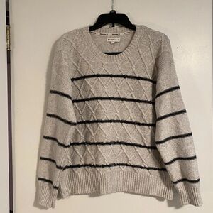 Bearpaw Women’s Knit Striped Crewneck Sweater XL Cottage Core Cable Knit